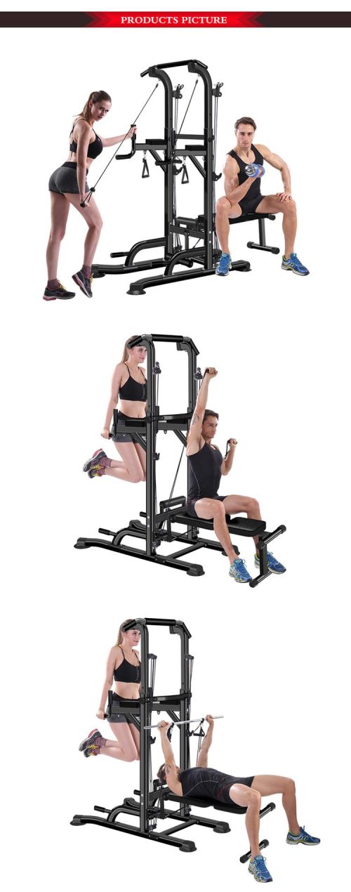 Power Tower Dip Station With Bench, Poll Up & Rope, Fitness Exercise Workout Gym Equipment